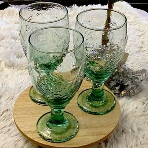 3 Libbey Orchard Fruit Water Goblets 16 oz Spanish Green 7" Wine Iced Tea Stem